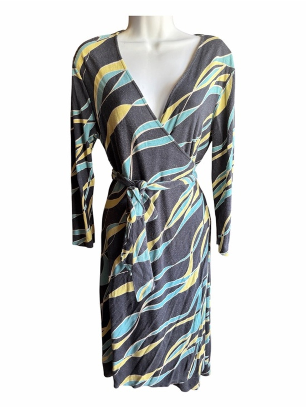 Ann Taylor Navy Seaside Knit V-Neck Wrap Dress